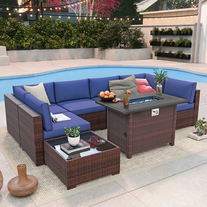 Set di divani componibili in vimini da esterno da 8 pezzi con braciere