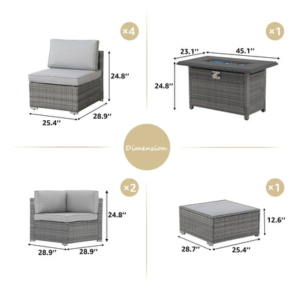 Set di divani componibili in vimini da esterno da 8 pezzi con braciere