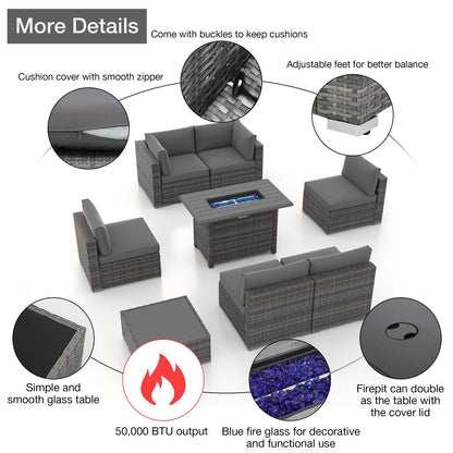 Set di divani componibili in vimini da esterno da 8 pezzi con braciere