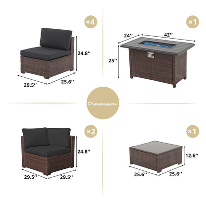 Set di divani componibili in vimini da esterno da 8 pezzi con braciere