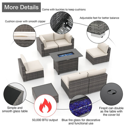 Set di divani componibili in vimini da esterno da 8 pezzi con braciere
