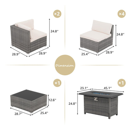 Set di divani componibili in vimini da esterno da 8 pezzi con braciere