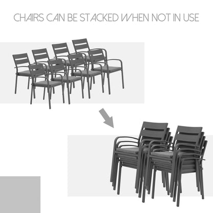 Set da pranzo per esterni in alluminio da 9 pezzi con sedie impilabili e tavolo allungabile