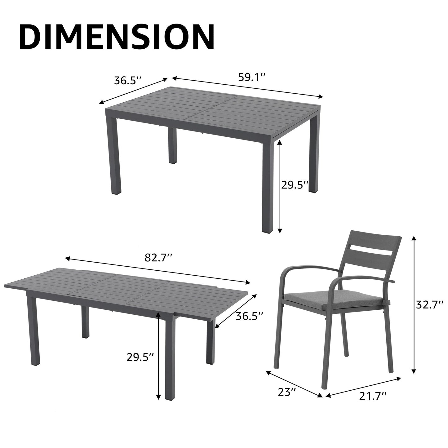 Set da pranzo per esterni in alluminio da 9 pezzi con sedie impilabili e tavolo allungabile