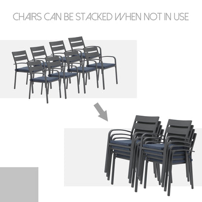 Set da pranzo per esterni in alluminio da 9 pezzi con sedie impilabili e tavolo allungabile