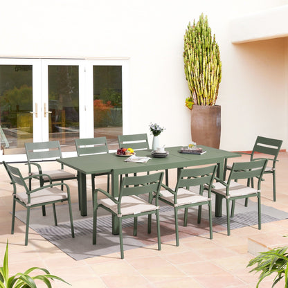 Set da pranzo per esterni in alluminio da 9 pezzi con sedie impilabili e tavolo allungabile