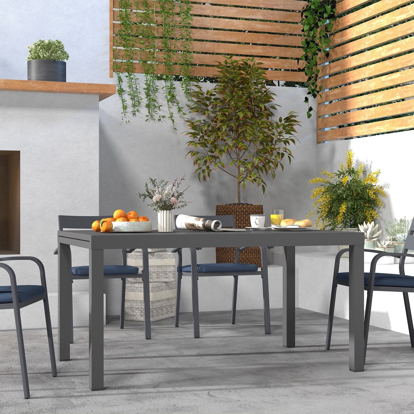 Set da pranzo per esterni in alluminio da 9 pezzi con sedie impilabili e tavolo allungabile