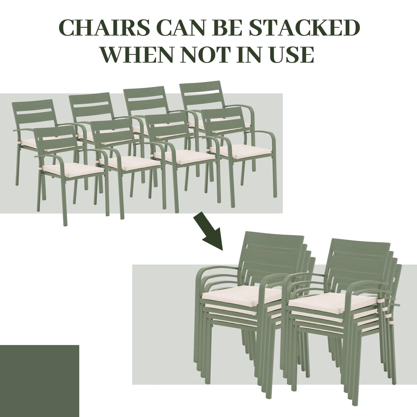 Set da pranzo per esterni in alluminio da 9 pezzi con sedie impilabili e tavolo allungabile