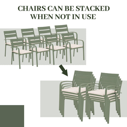 Set da pranzo per esterni in alluminio da 9 pezzi con sedie impilabili e tavolo allungabile