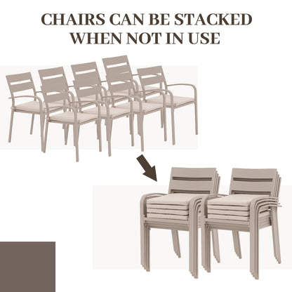 Set da pranzo per esterni in alluminio da 9 pezzi con sedie impilabili e tavolo allungabile