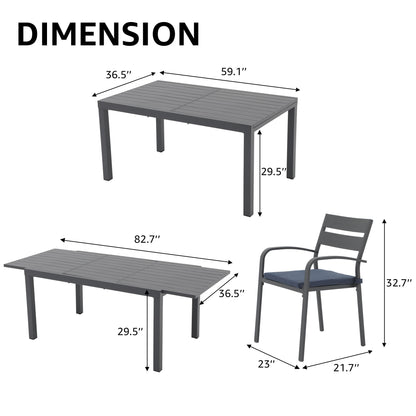 Set da pranzo per esterni in alluminio da 9 pezzi con sedie impilabili e tavolo allungabile
