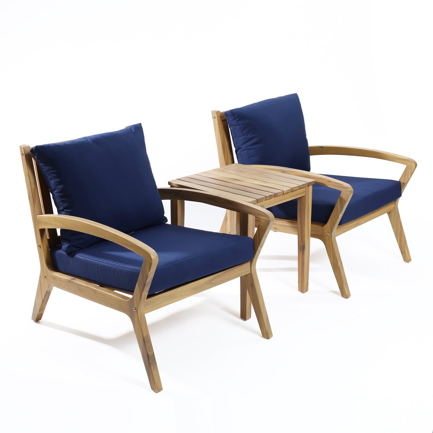 Set da esterno in legno di acacia a 2 posti con cuscini, set da bistrot per esterni