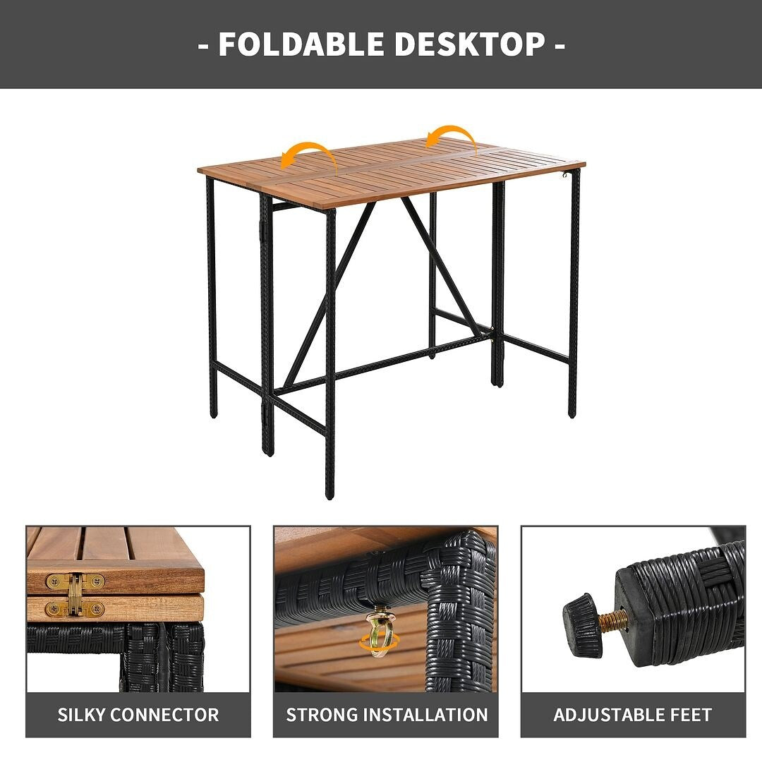 Set da bar per esterni in legno di acacia, tavolo da pub alto e sgabelli