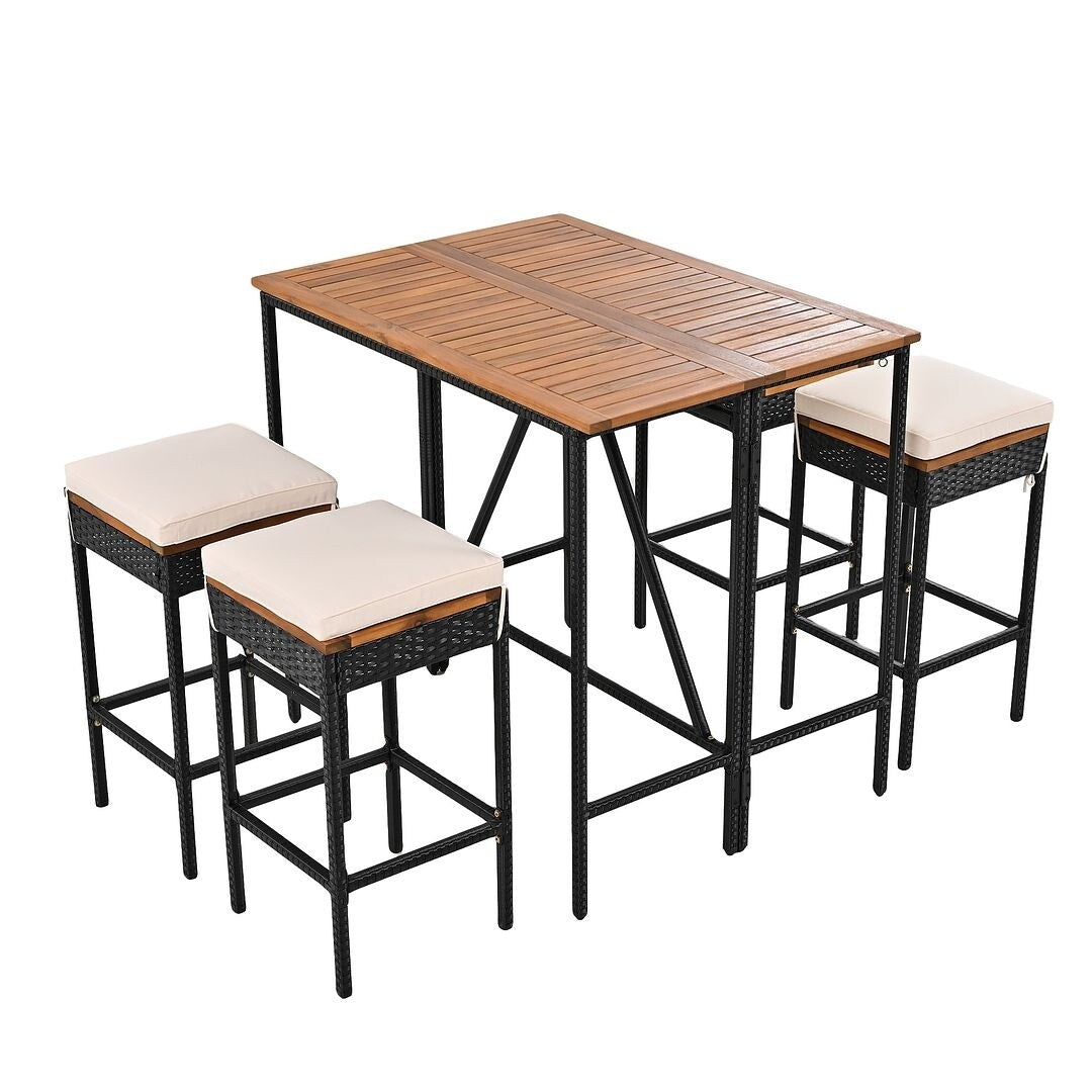 Set da bar per esterni in legno di acacia, tavolo da pub alto e sgabelli