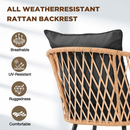 Set da pranzo per esterni in rattan PE per tutte le stagioni, tavolo in WPC resistente, tavolo e sedie da esterno con cuscino rimovibile
