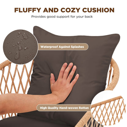 Set da pranzo per esterni in rattan PE per tutte le stagioni, tavolo in WPC resistente, tavolo e sedie da esterno con cuscino rimovibile