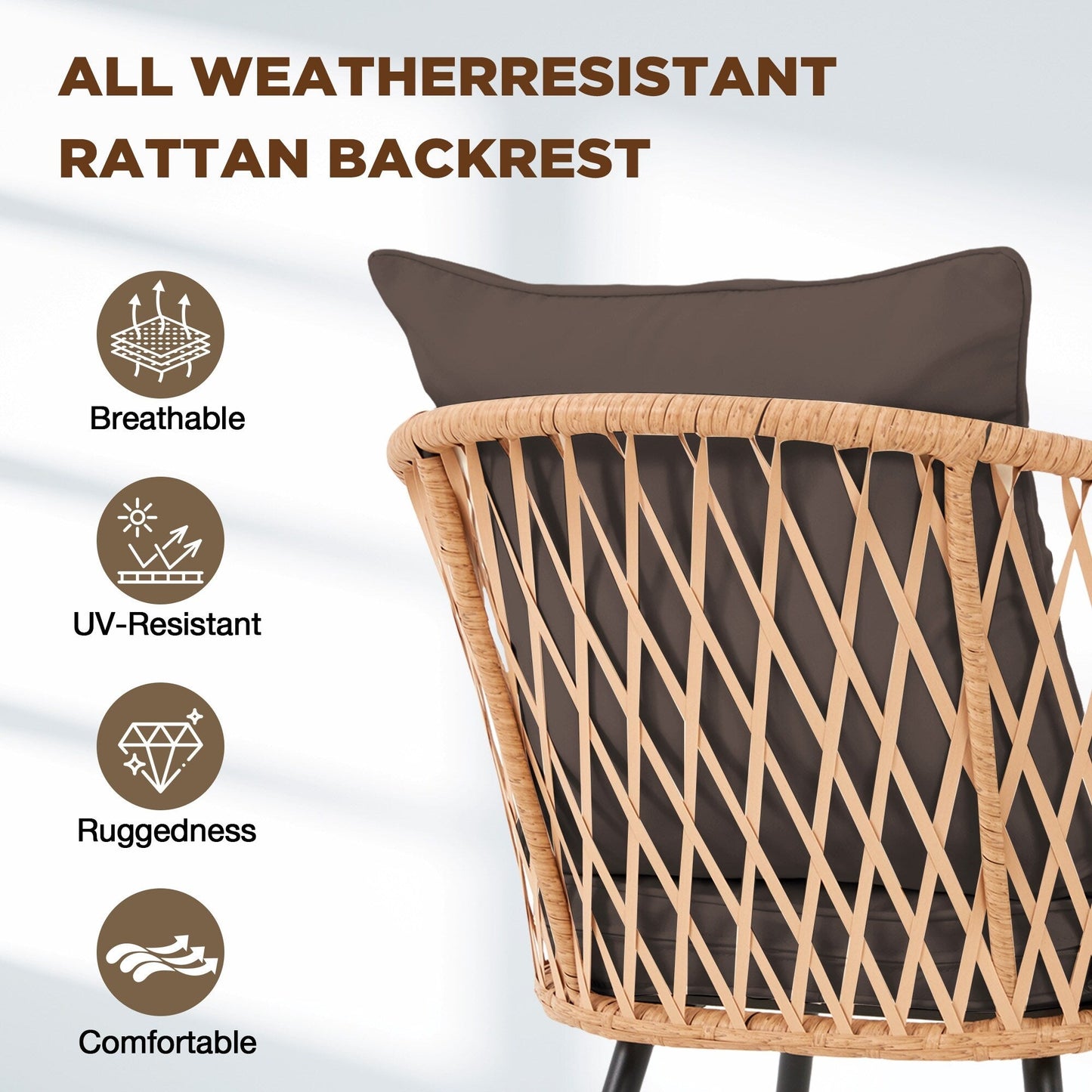 Set da pranzo per esterni in rattan PE per tutte le stagioni, tavolo in WPC resistente, tavolo e sedie da esterno con cuscino rimovibile