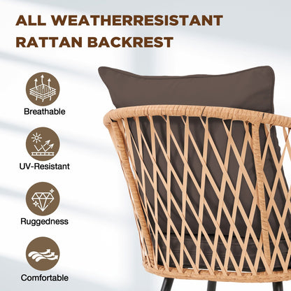 Set da pranzo per esterni in rattan PE per tutte le stagioni, tavolo in WPC resistente, tavolo e sedie da esterno con cuscino rimovibile