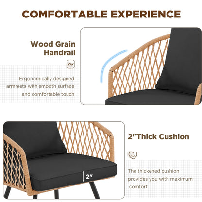 Set da pranzo per esterni in rattan PE per tutte le stagioni, tavolo in WPC resistente, tavolo e sedie da esterno con cuscino rimovibile