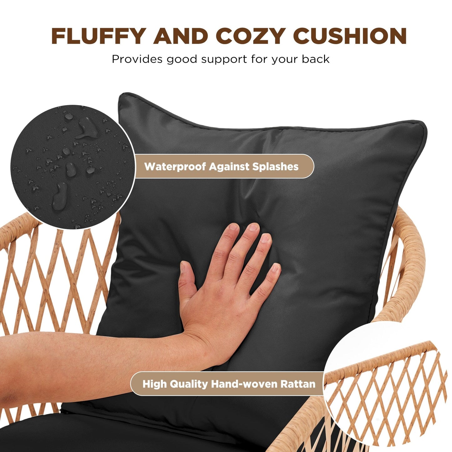 Set da pranzo per esterni in rattan PE per tutte le stagioni, tavolo in WPC resistente, tavolo e sedie da esterno con cuscino rimovibile