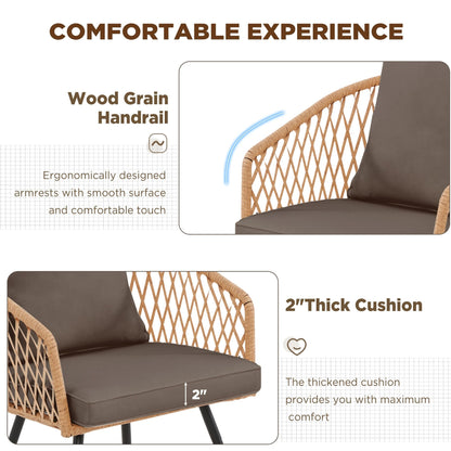 Set da pranzo per esterni in rattan PE per tutte le stagioni, tavolo in WPC resistente, tavolo e sedie da esterno con cuscino rimovibile