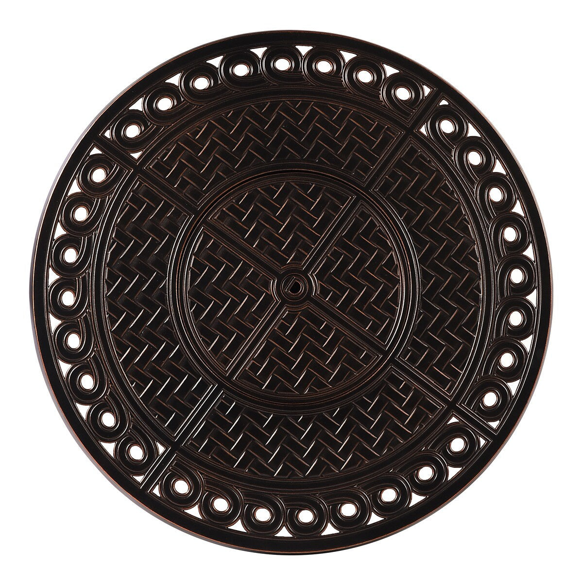 Set da tavolo da fuoco rotondo in alluminio da 34 pollici per esterni con quattro sedie a dondolo girevoli con seduta profonda e accessori