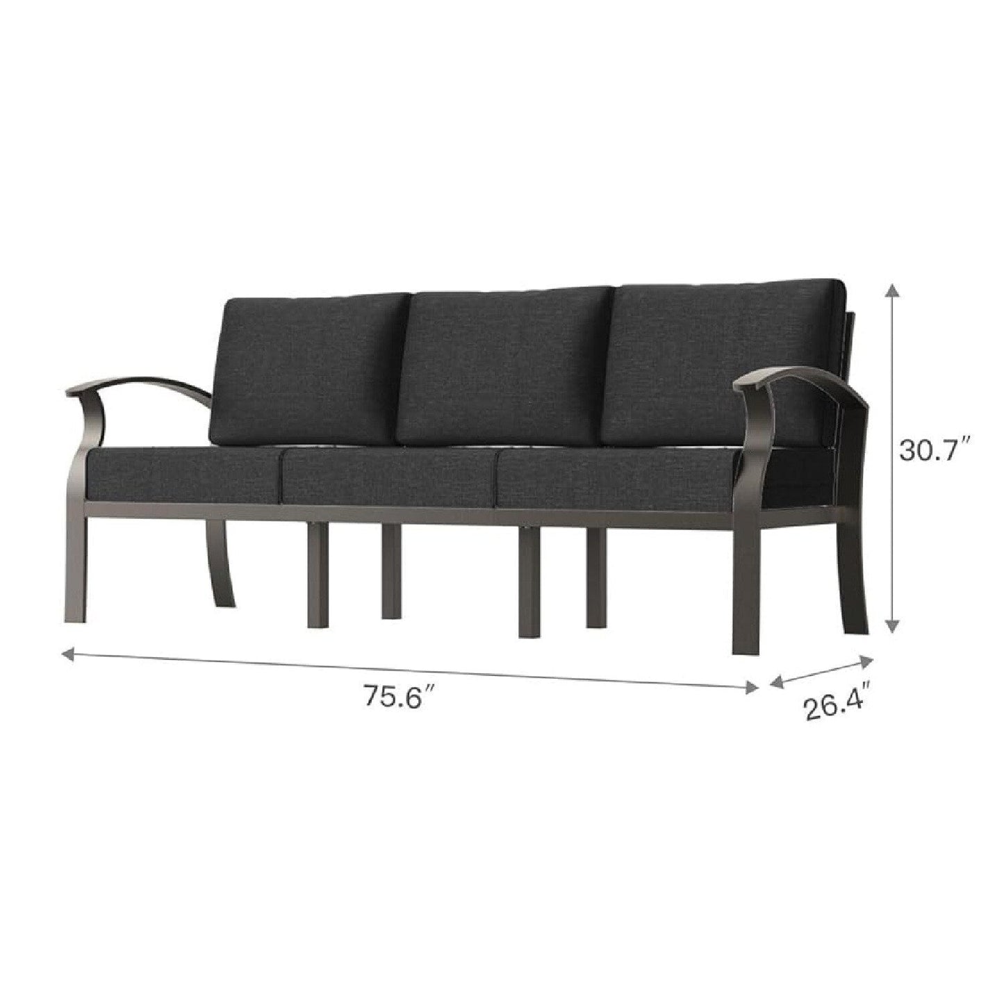 Divano da esterno in alluminio con cuscini neri