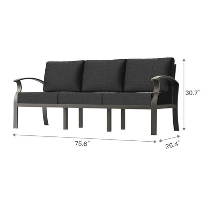 Divano da esterno in alluminio con cuscini neri