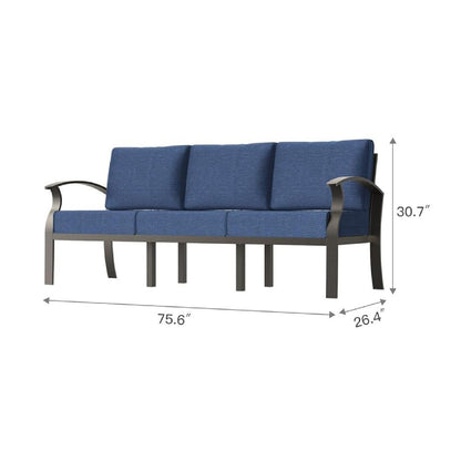 Divano da esterno in alluminio con cuscini blu navy