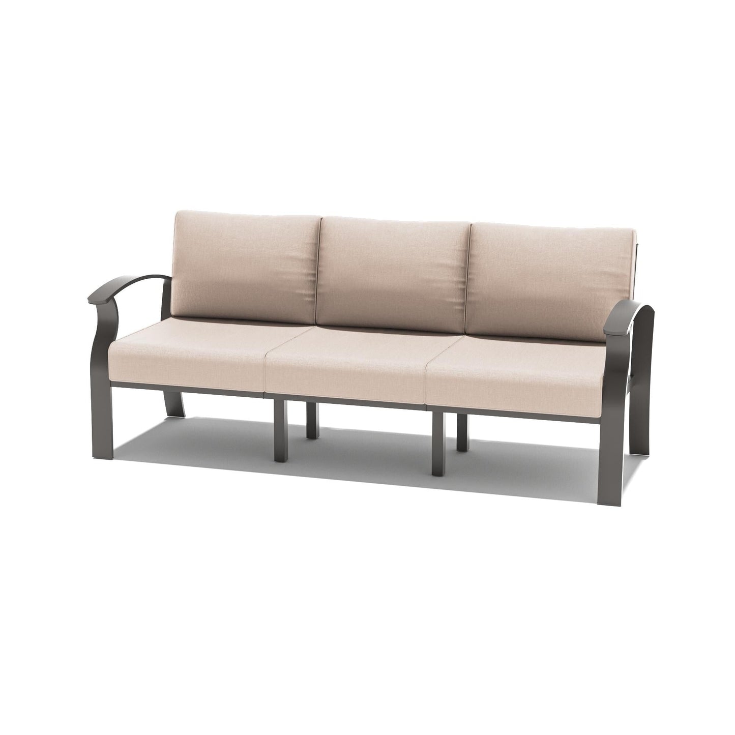 Divano da esterno in alluminio con cuscini color sabbia