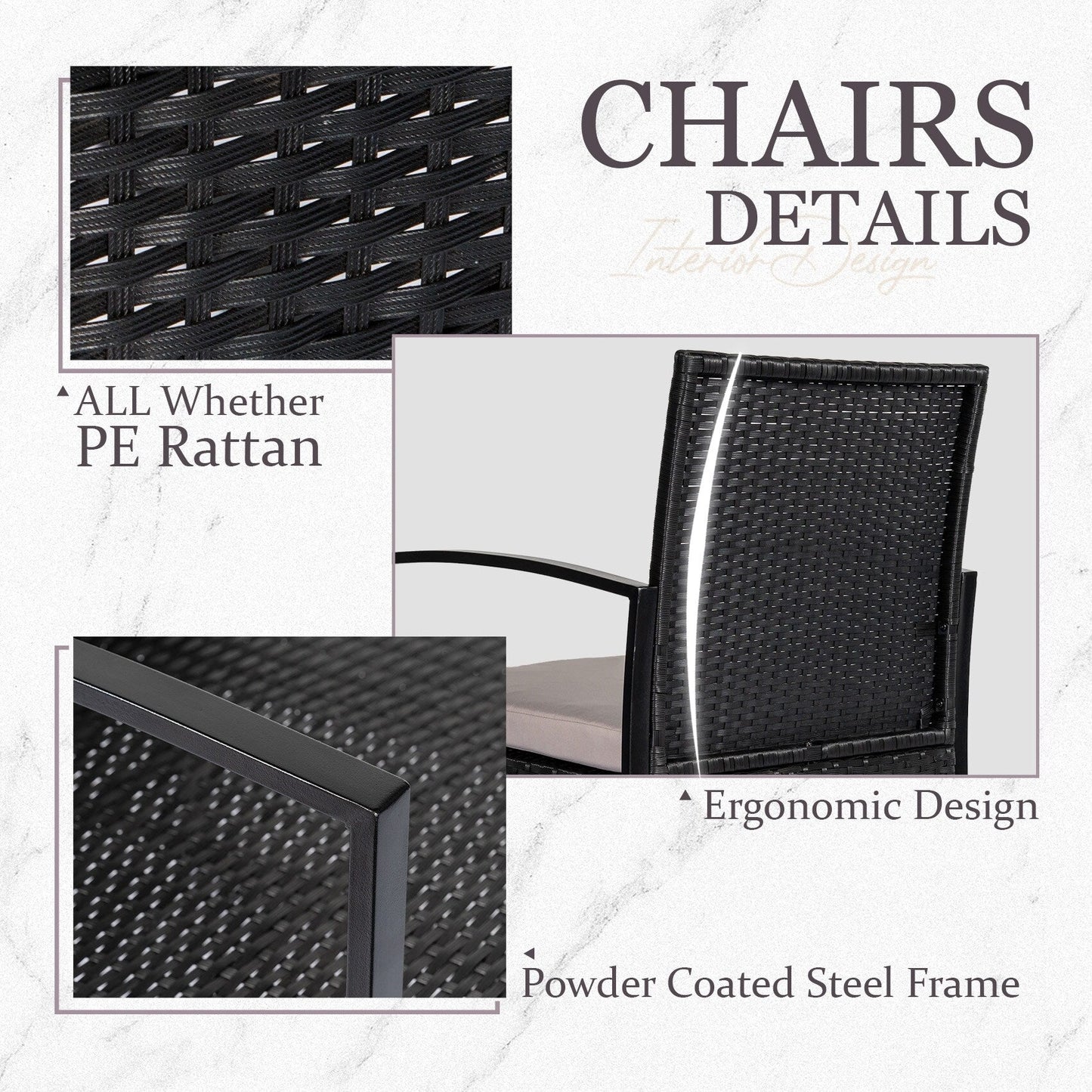 Set da bistrot da giardino, 3 pezzi, set di mobili da esterno con tavolo in vetro, set da conversazione in rattan per veranda, giardino, balcone