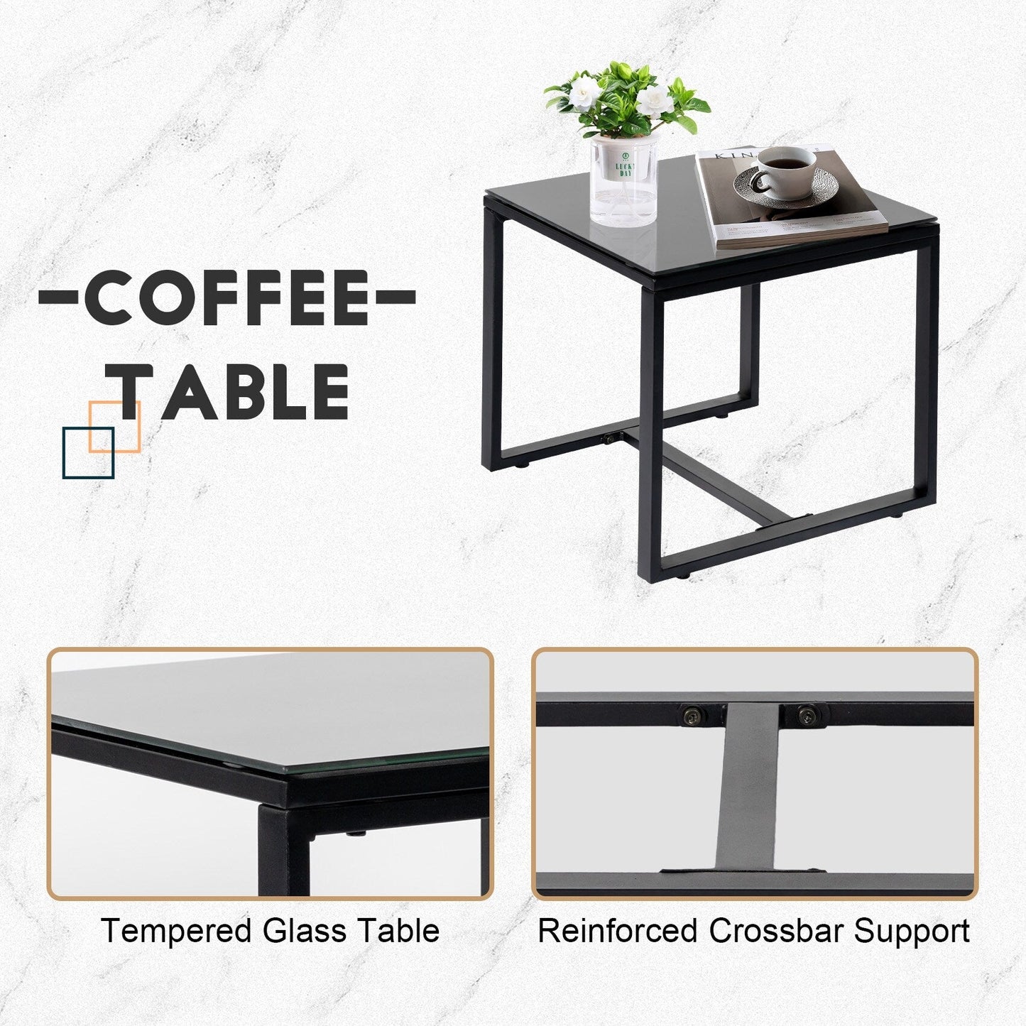 Set da bistrot da giardino, 3 pezzi, set di mobili da esterno con tavolo in vetro, set da conversazione in rattan per veranda, giardino, balcone