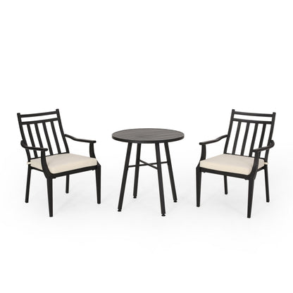 Set tavolo da bistrot per esterni con 2 sedie, doghe, ferro nero, beige