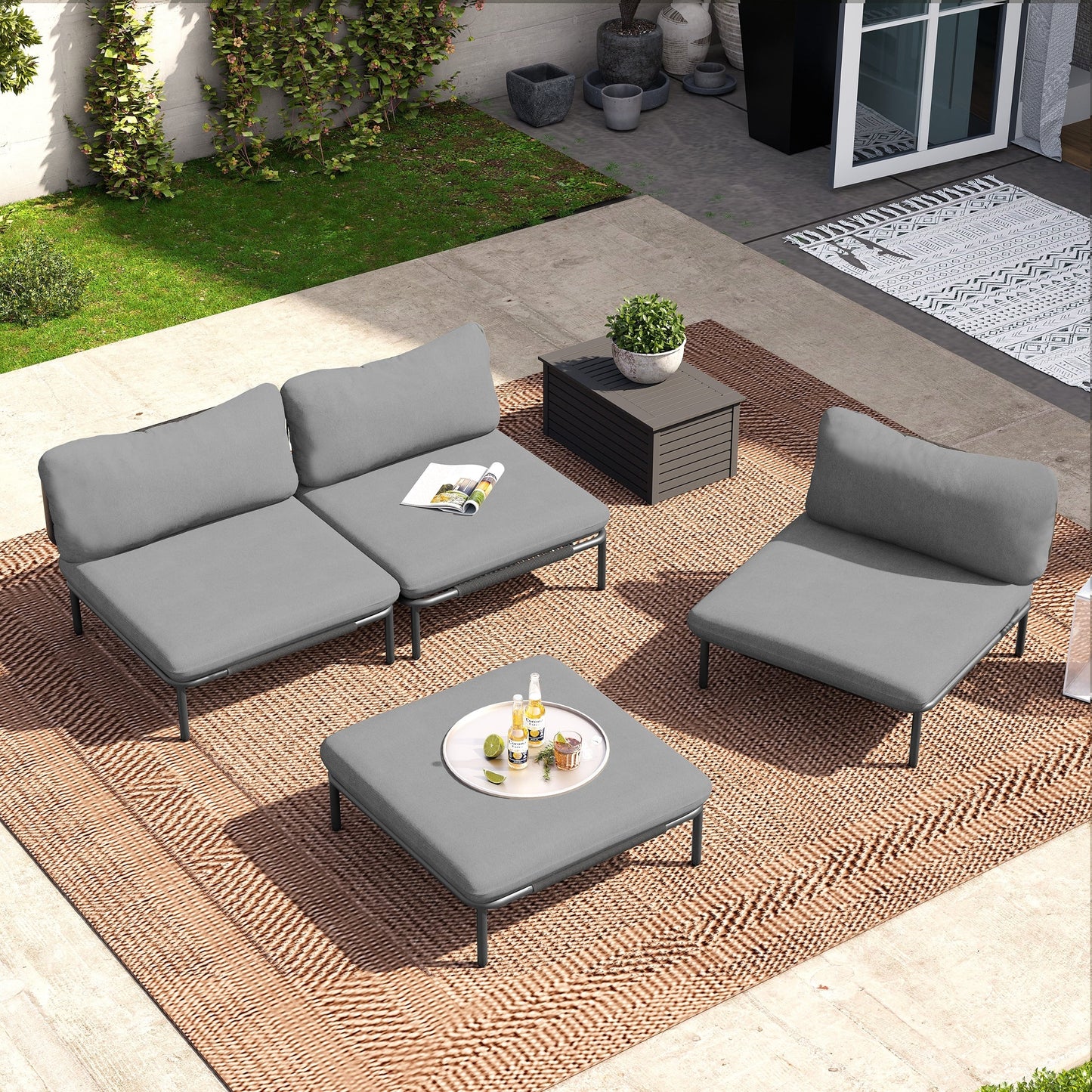 Divano componibile imbottito per esterni, set da conversazione per mobili da giardino, combinazione libera