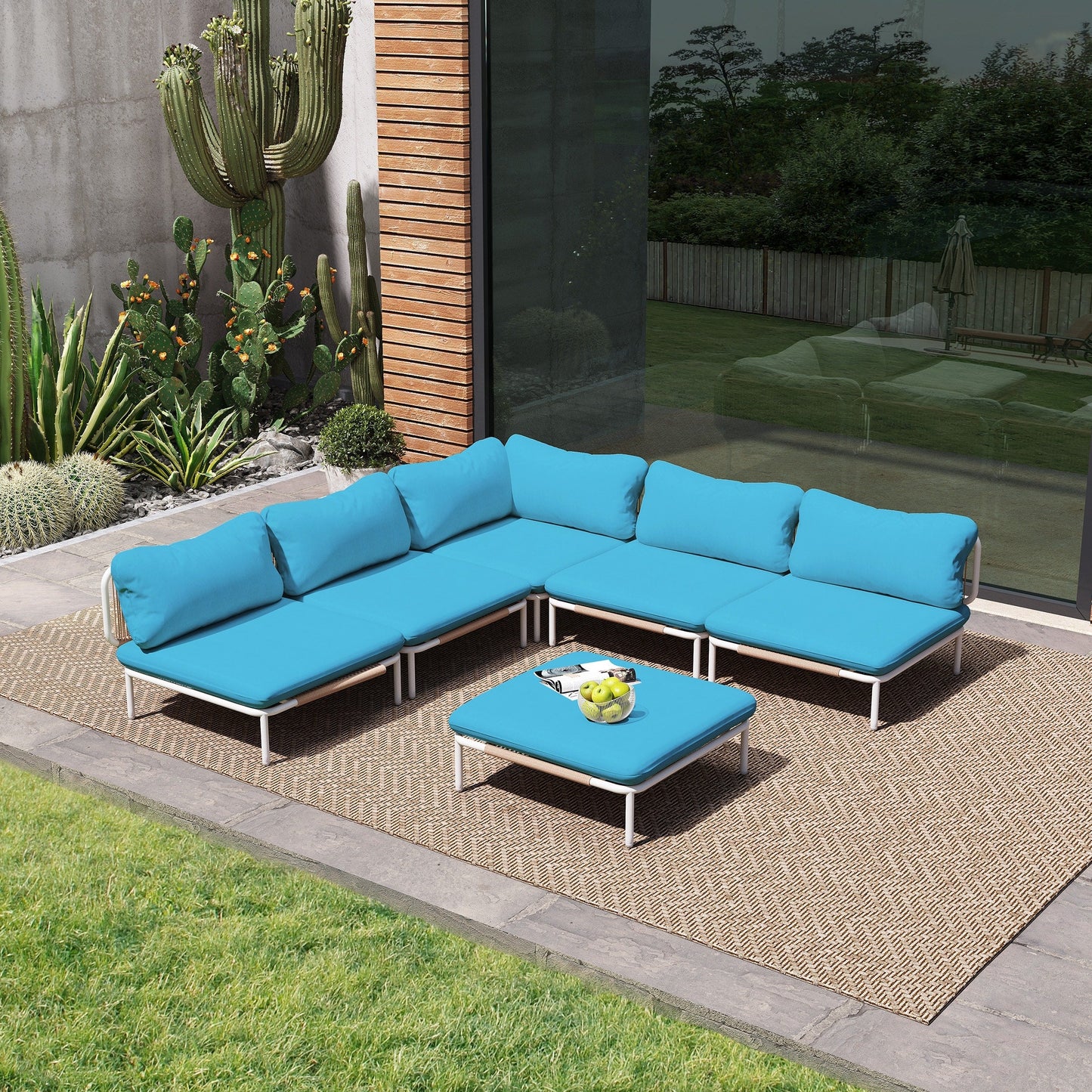 Divano componibile imbottito per esterni, set da conversazione per mobili da giardino, combinazione libera