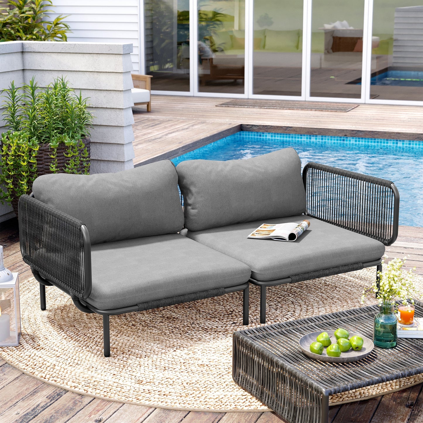 Divano componibile imbottito per esterni, set da conversazione per mobili da giardino, combinazione libera