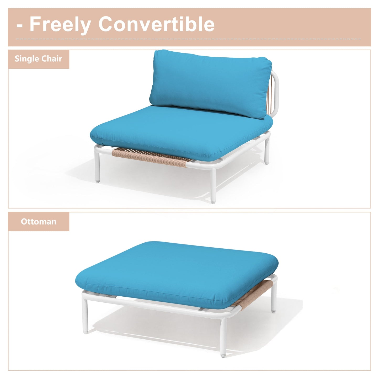 Divano componibile imbottito per esterni, set da conversazione per mobili da giardino, combinazione libera