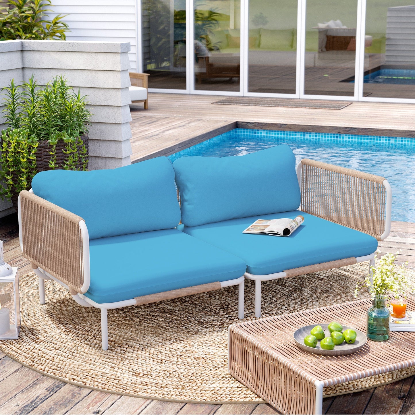 Divano componibile imbottito per esterni, set da conversazione per mobili da giardino, combinazione libera