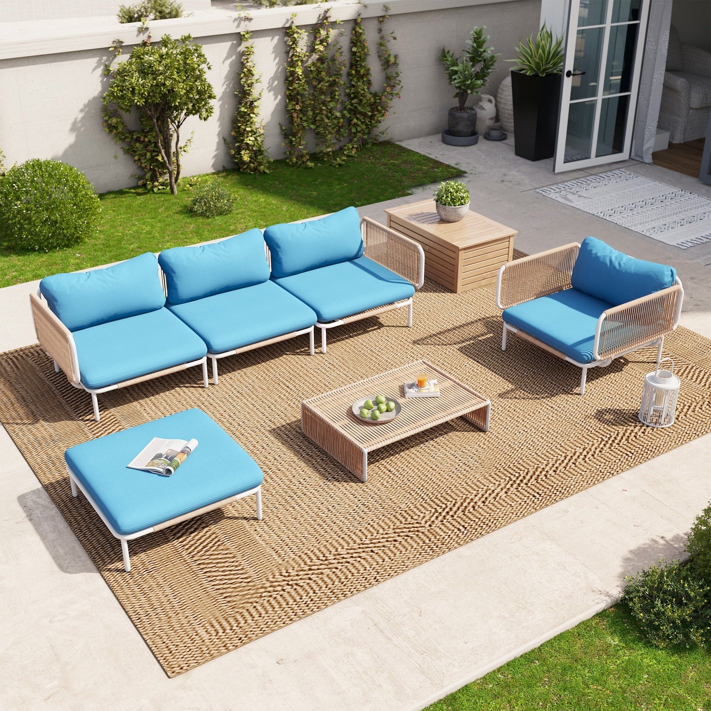 Divano componibile imbottito per esterni, set da conversazione per mobili da giardino, combinazione libera