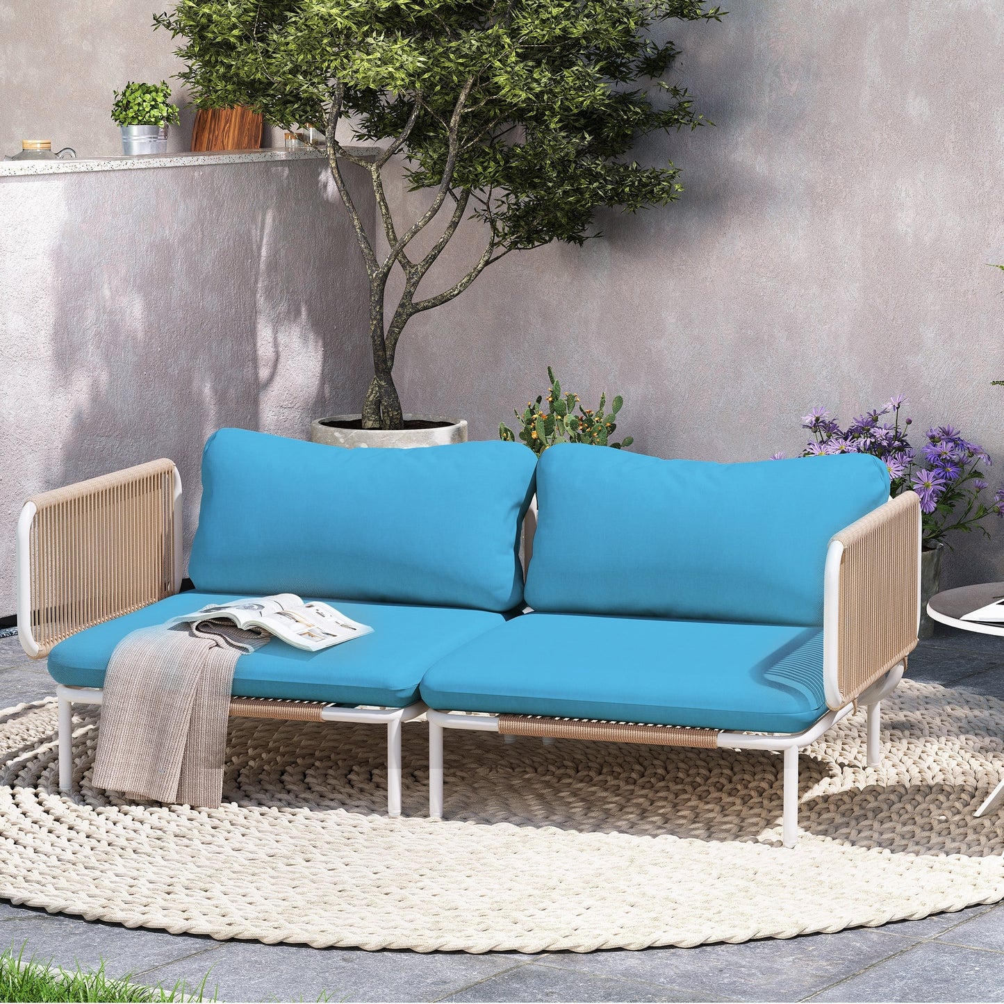 Divano componibile imbottito per esterni, set da conversazione per mobili da giardino, combinazione libera