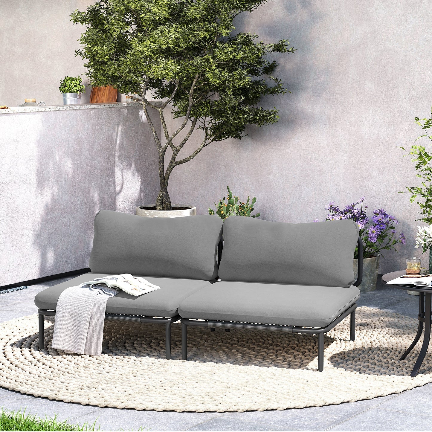 Divano componibile imbottito per esterni, set da conversazione per mobili da giardino, combinazione libera