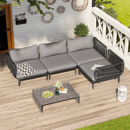 Divano componibile imbottito per esterni, set da conversazione per mobili da giardino, combinazione libera