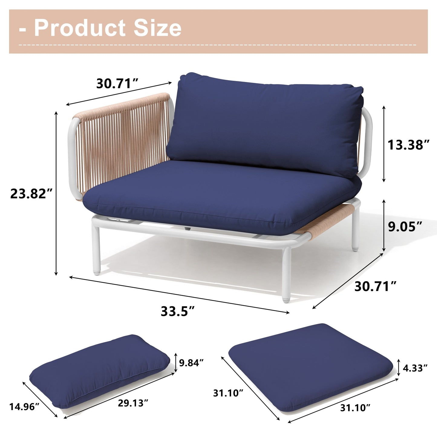 Divano componibile imbottito per esterni, set da conversazione per mobili da giardino, combinazione libera