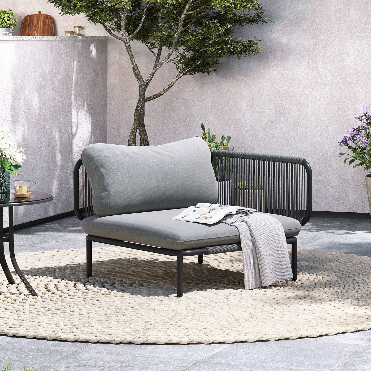 Divano componibile imbottito per esterni, set da conversazione per mobili da giardino, combinazione libera