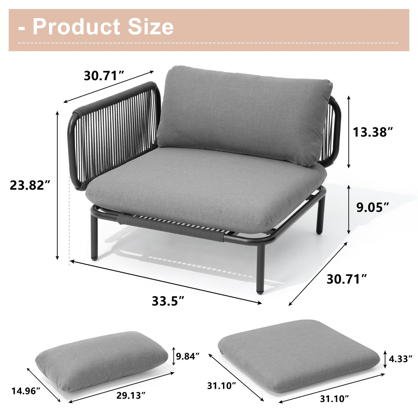 Divano componibile imbottito per esterni, set da conversazione per mobili da giardino, combinazione libera