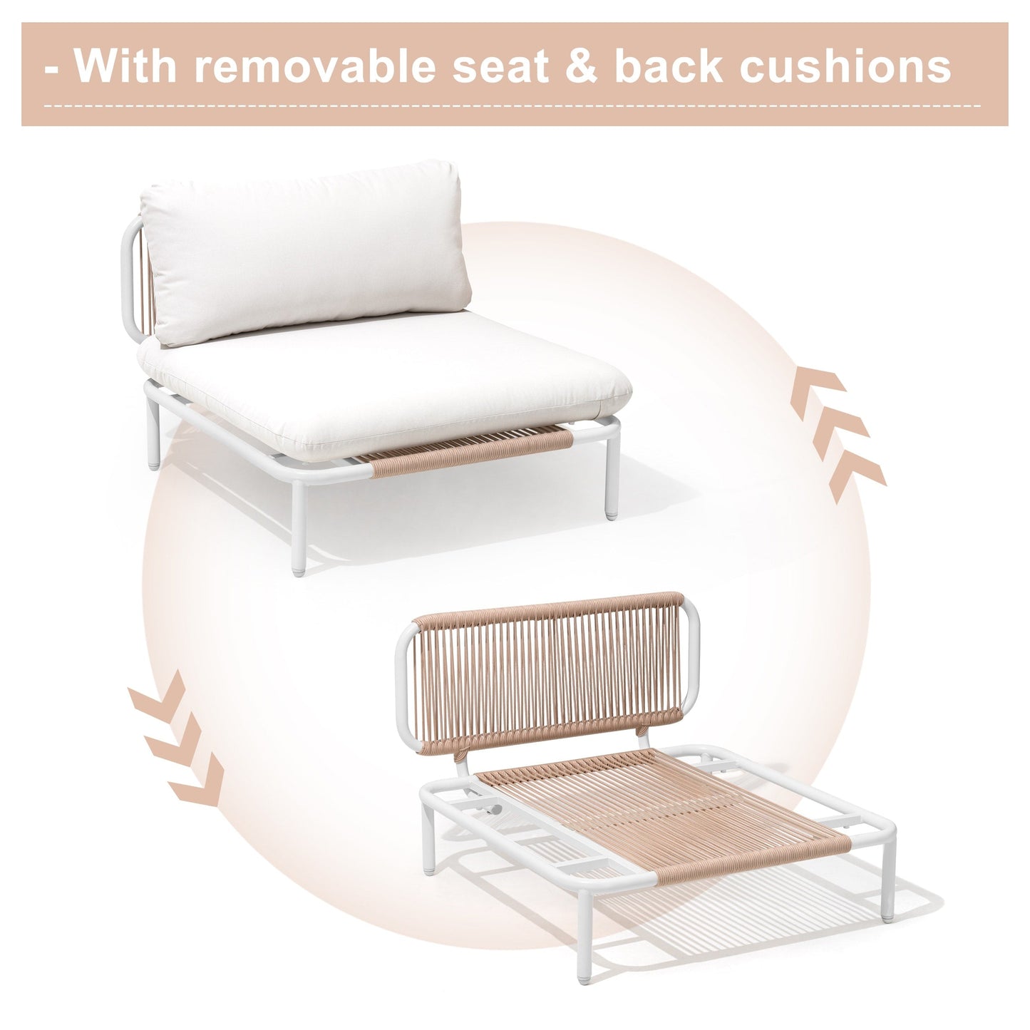 Divano componibile imbottito per esterni, set da conversazione per mobili da giardino, combinazione libera