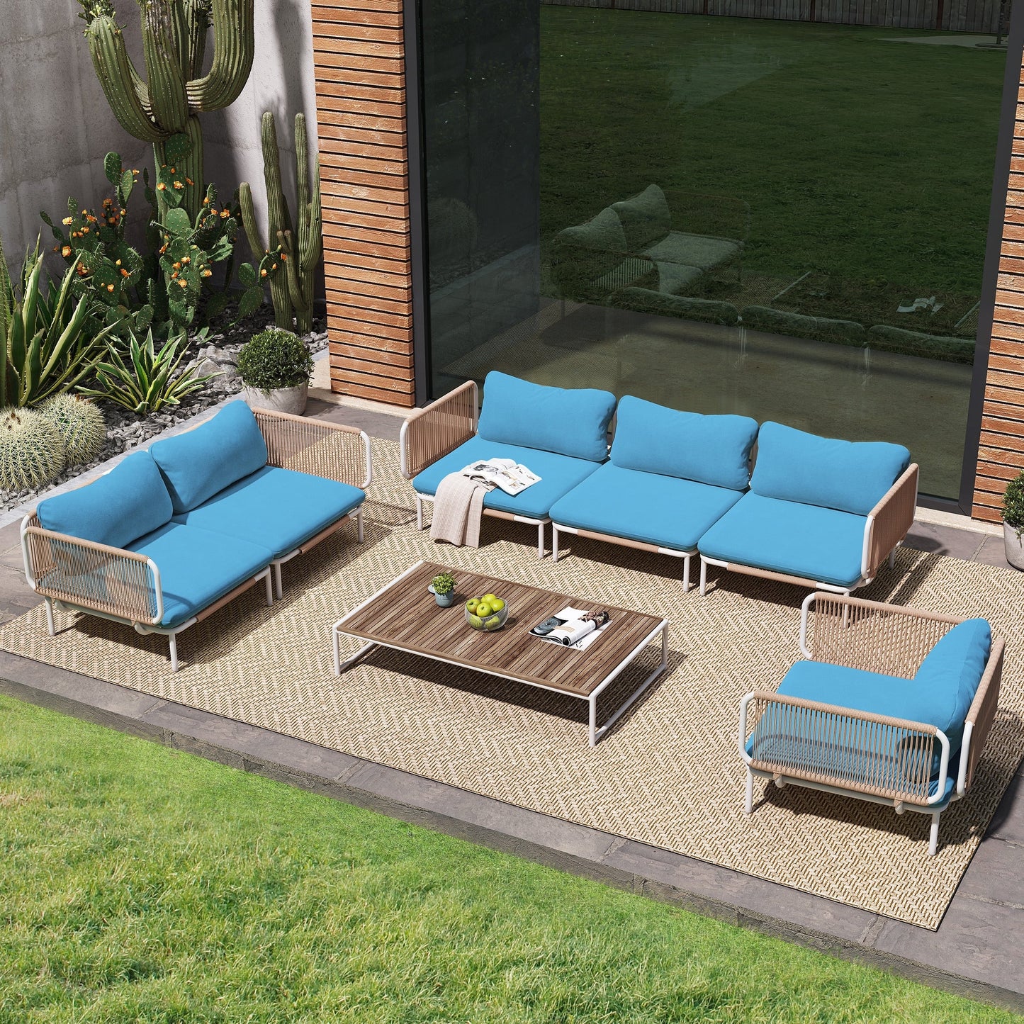 Divano componibile imbottito per esterni, set da conversazione per mobili da giardino, combinazione libera