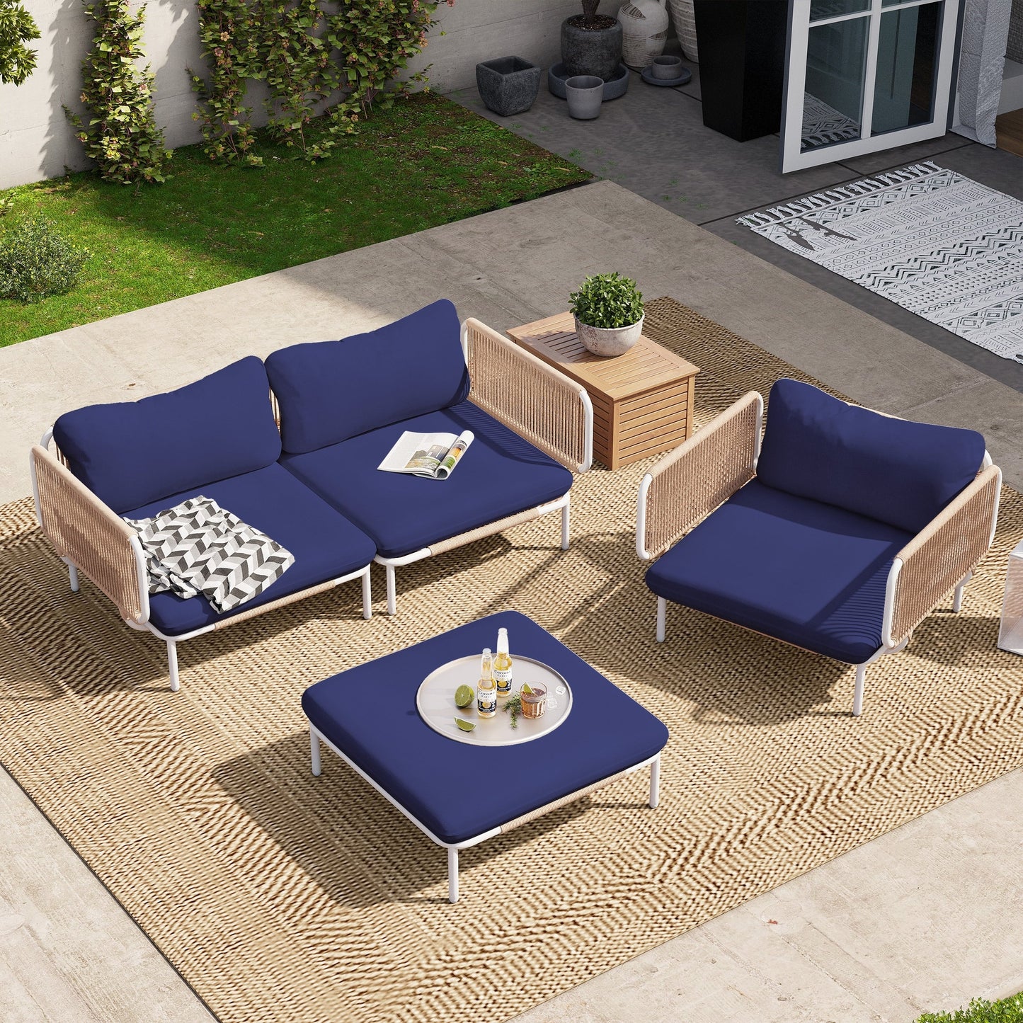 Divano componibile imbottito per esterni, set da conversazione per mobili da giardino, combinazione libera