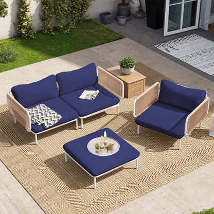 Divano componibile imbottito per esterni, set da conversazione per mobili da giardino, combinazione libera