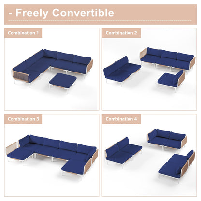 Divano componibile imbottito per esterni, set da conversazione per mobili da giardino, combinazione libera